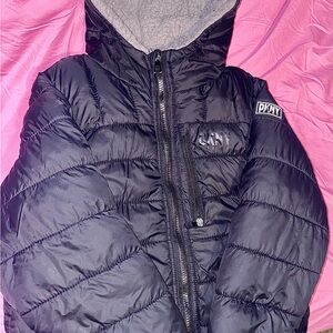 DKNY Charcoal Hooded Puffer Coat